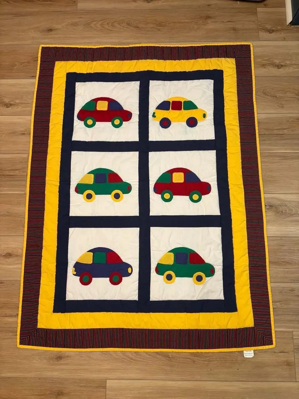 AgapeCraft Handcrafted Appliqué Car Baby Quilt Wall Hanging 38x51